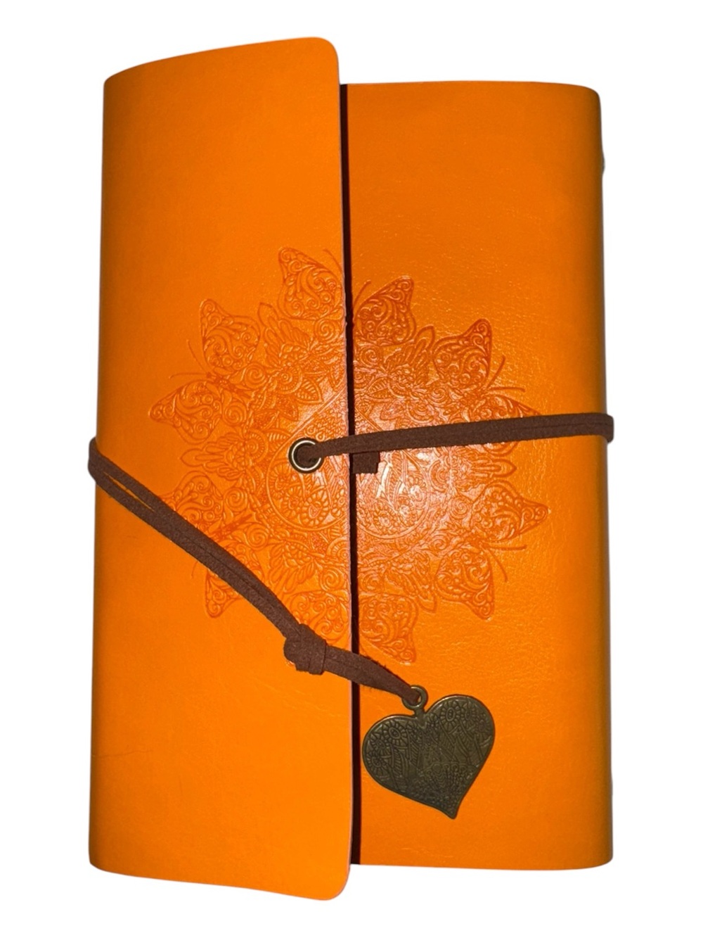 Orange Embossed Travel Journal with Heart Charm